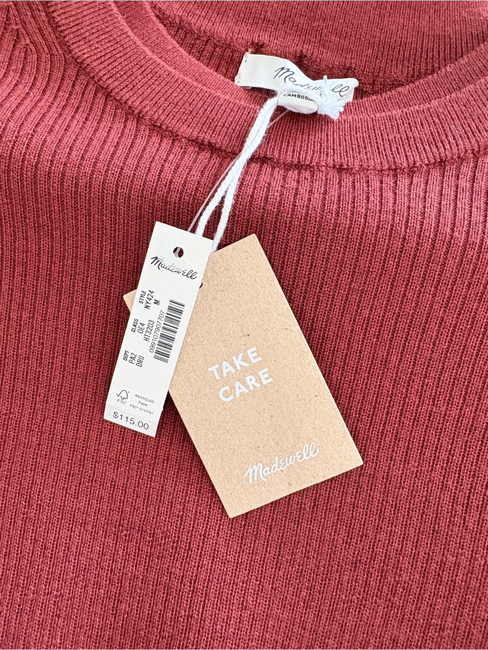 NWT Madewell Size Medium Double Layered Crewneck Sweater in Merino-Silk Rust - Picture 6 of 7